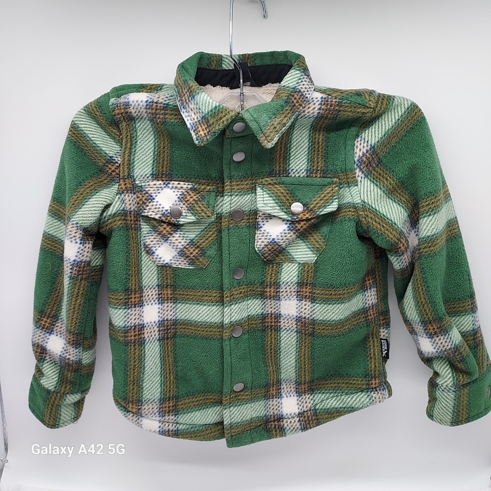 Eddie Bauer Kids Green Plaid Sherpa Lined Fleece Shirt Jacket 3T E535OW533